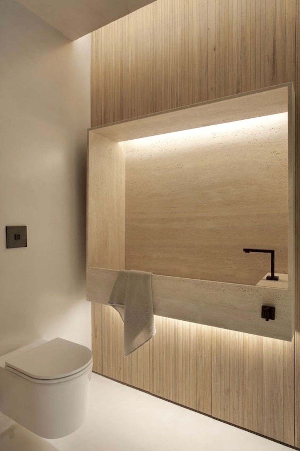 travertino banheiros navona lavabo esculpida deca vencedores tilen marmore estreito nicho escolha recebeu painel composição formato hometoz
